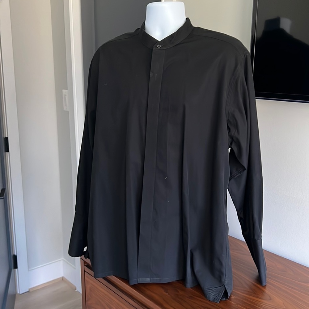 Proper Cloth Mandarin collar Black dress shirt w/French cuffs